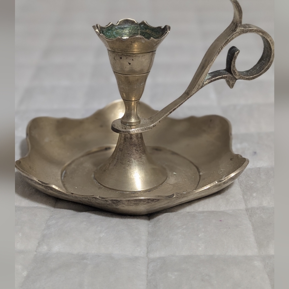 Boho Rare Find Brass Chamberstick, Single Vintage Candle Holder, Solid Brass - Picture 6 of 8